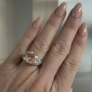 Authentic 925 Sterling Silver Morganite Cubic Zirconia Baguette vintage Ring 8.5